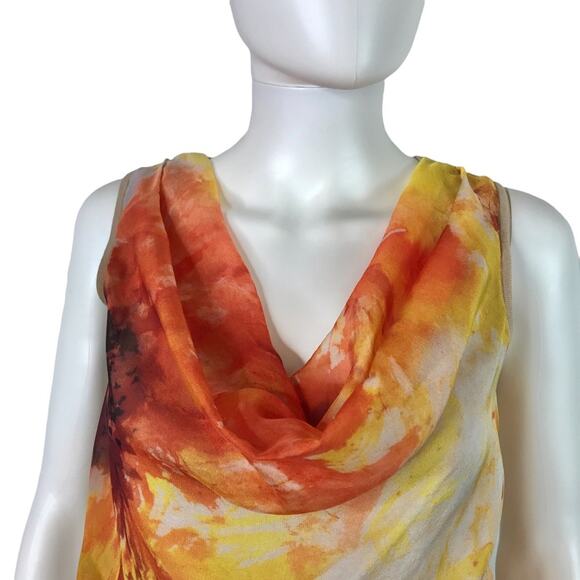 Hilton Hollis Cowl Neck Blouse Yellow & Orange Sleeveless Knit Back - Picture 2 of 5